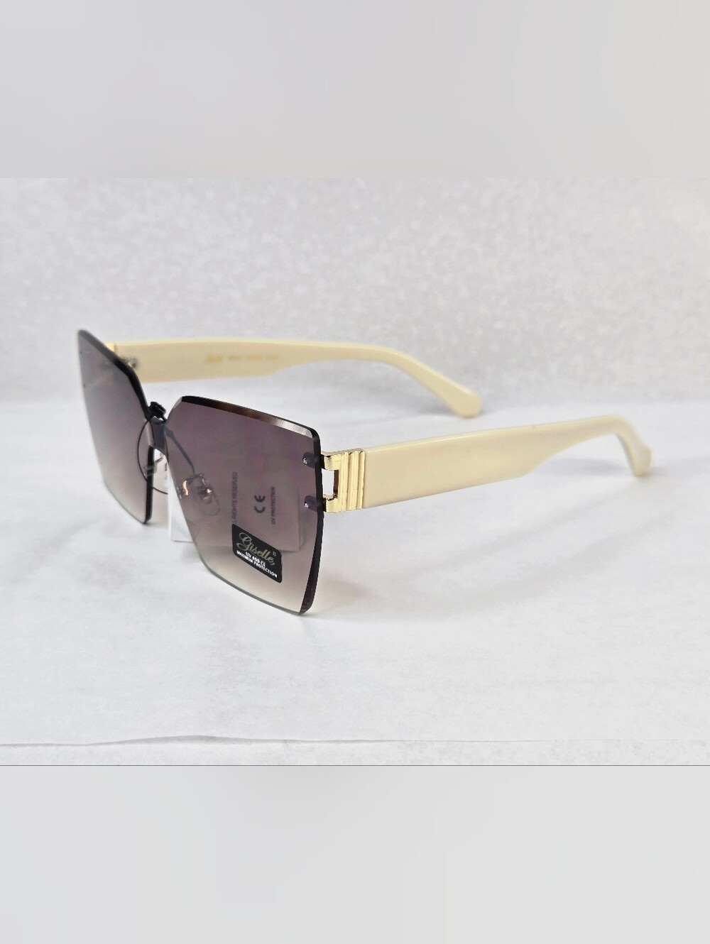 Giselle Rimless Butterfly Sunglasses NWT Gradient Smokey Brown Lens Cream Gold - Picture 3 of 11